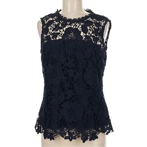 Nannette navy blue Floral Lace Sleeveless Blouse